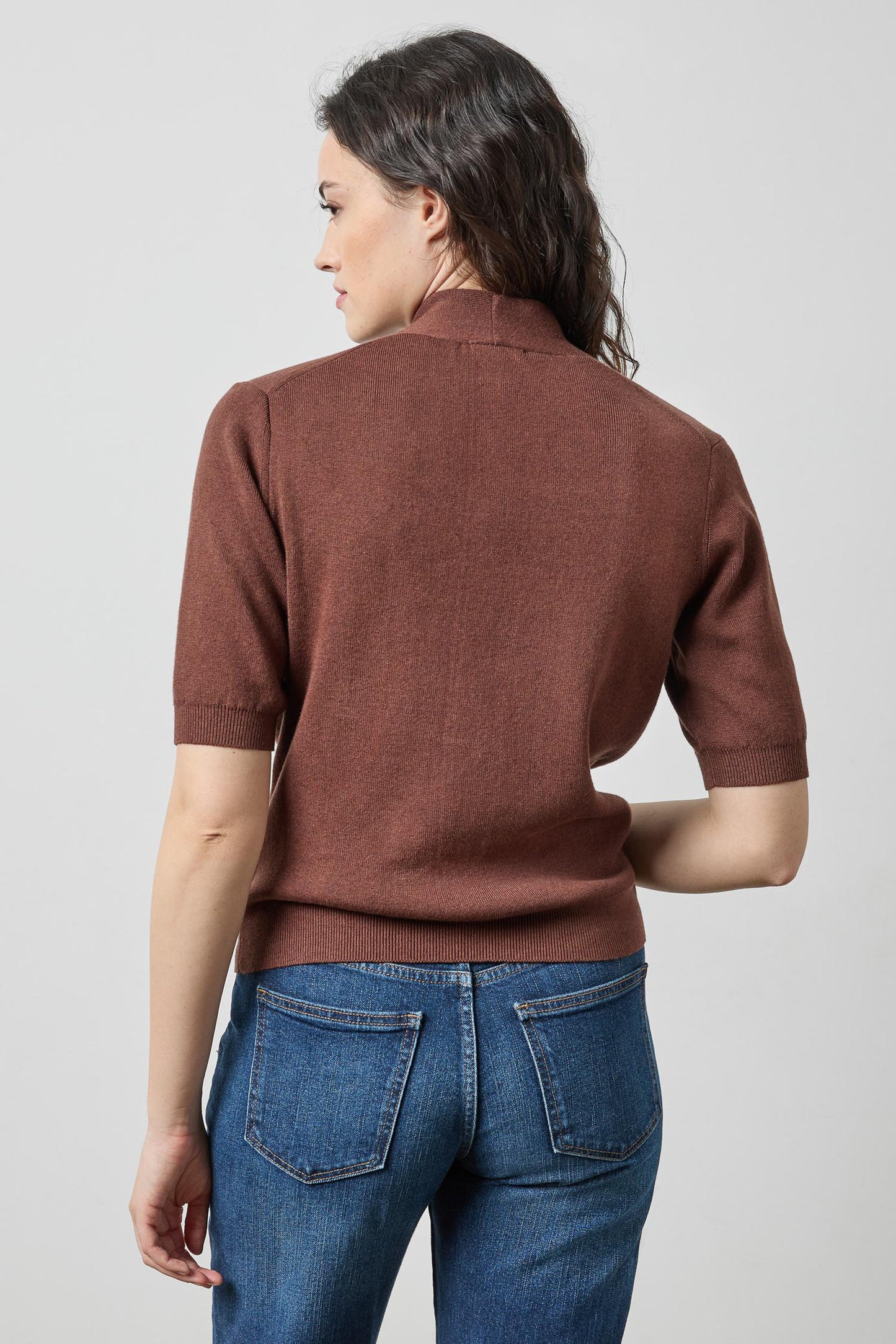 V-Neck Elbow Sleeve Sweater in java by Lilla P