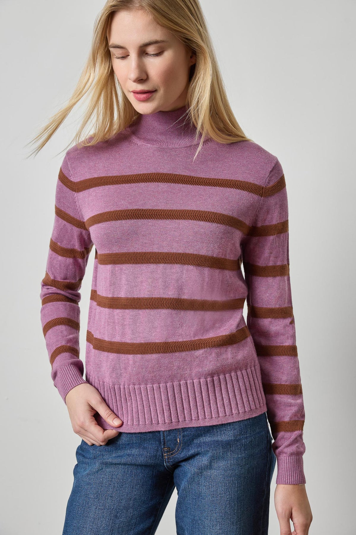 Textured Stripe Turtleneck Sweater in dewberry stripe by Lilla P