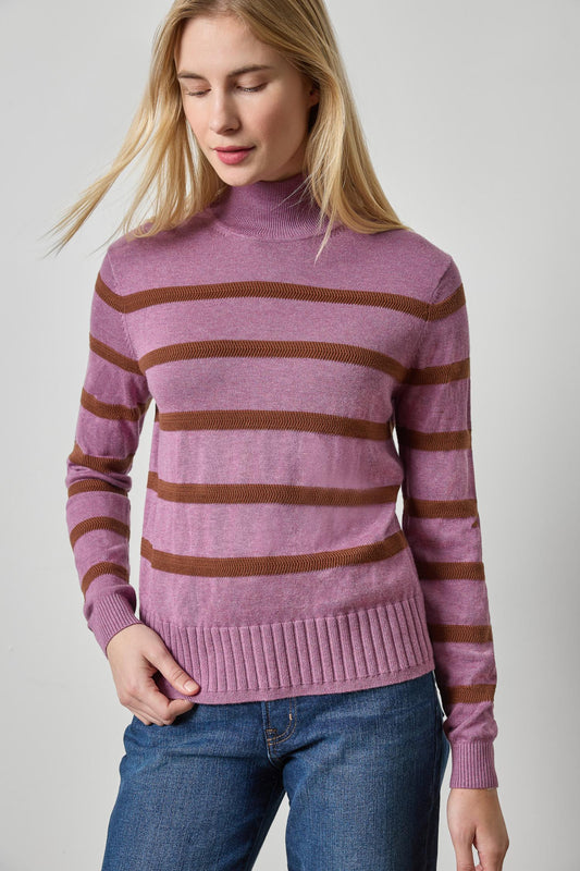 Textured Stripe Turtleneck Sweater in dewberry stripe by Lilla P