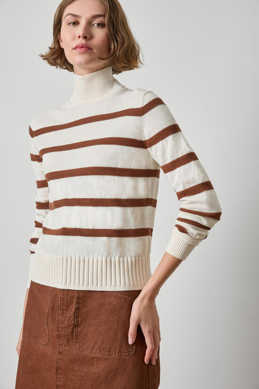 Textured Stripe Turtleneck Sweater in ivory stripe by Lilla P