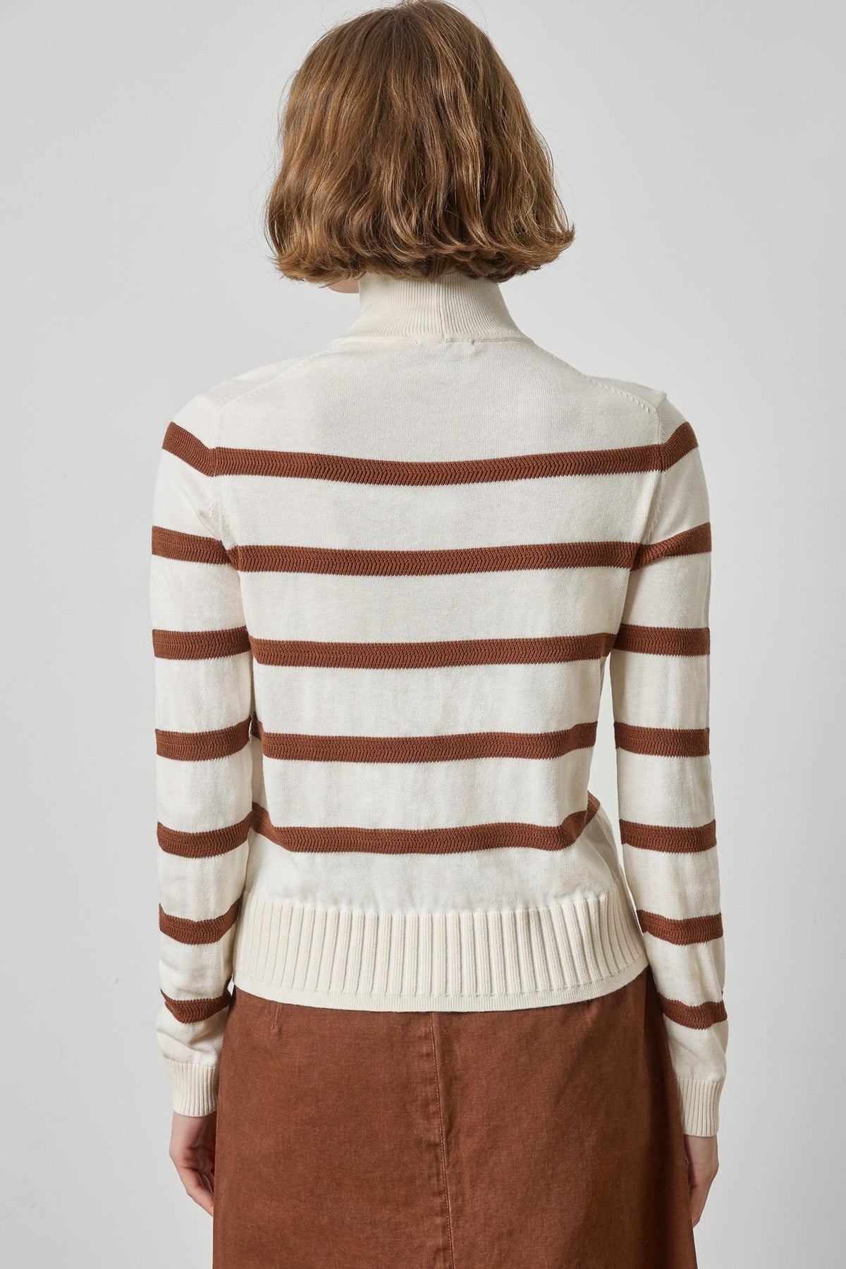 Textured Stripe Turtleneck Sweater in ivory stripe by Lilla P