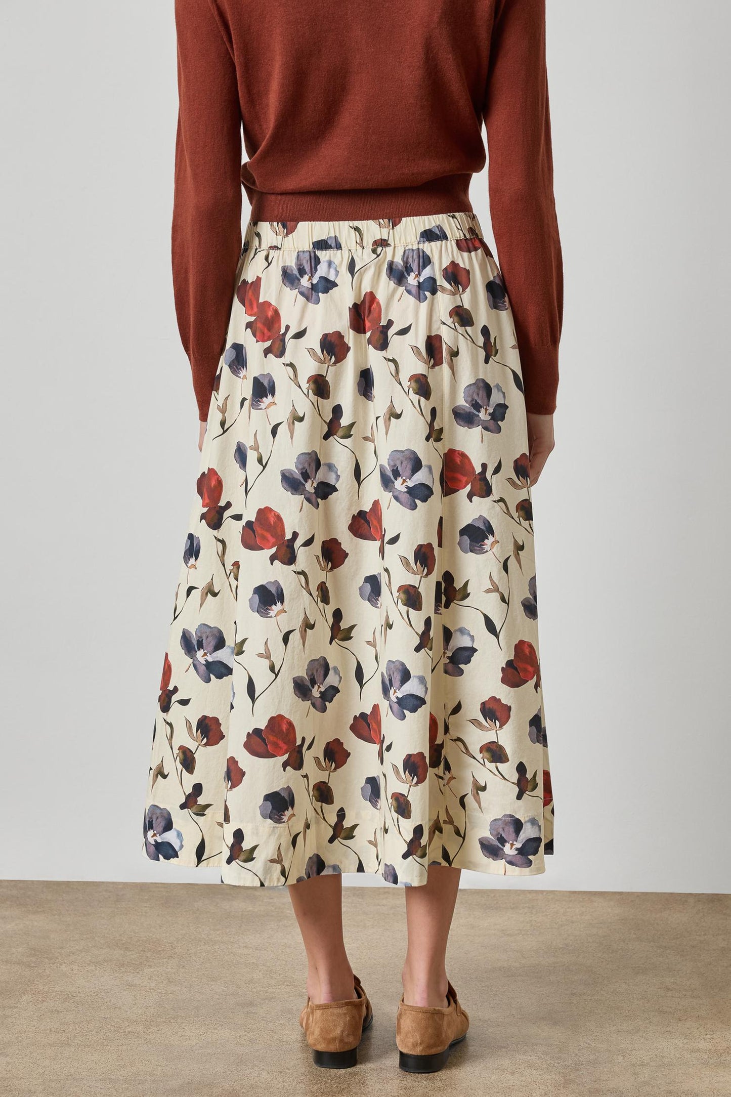 Elastic Waist Paneled Skirt in blue poppy print by Lilla P