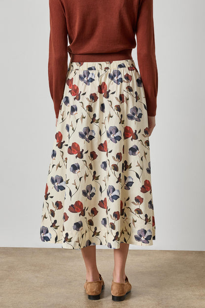 Elastic Waist Paneled Skirt in blue poppy print by Lilla P