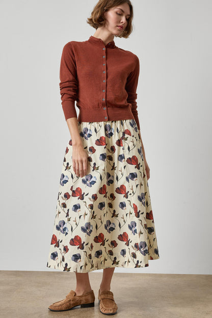 Elastic Waist Paneled Skirt in blue poppy print by Lilla P