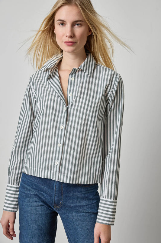 Straight Fit Short Button Down in mineral stripe by Lilla P