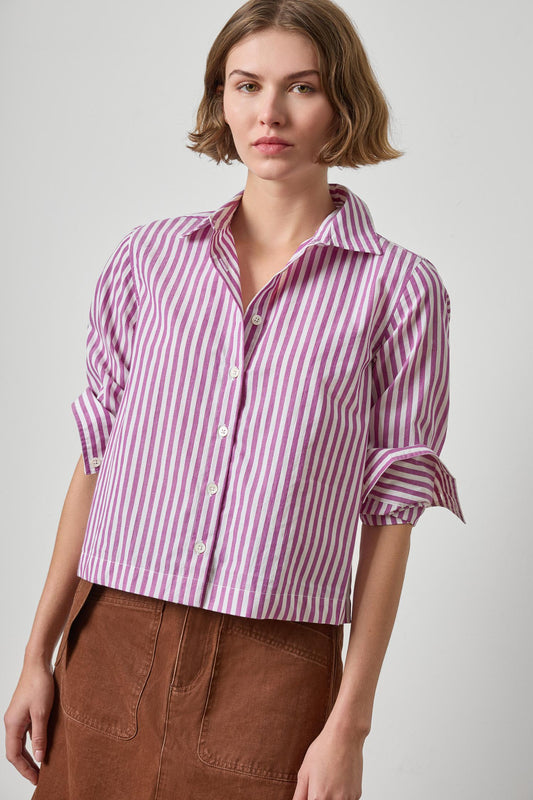 Straight Fit Short Button Down in snapdragon stripe by Lilla P
