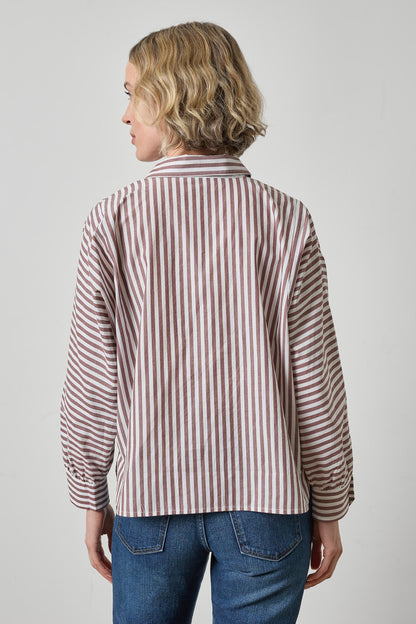 Dolman Sleeve Button Down Shirt in chestnut stripe by Lilla P