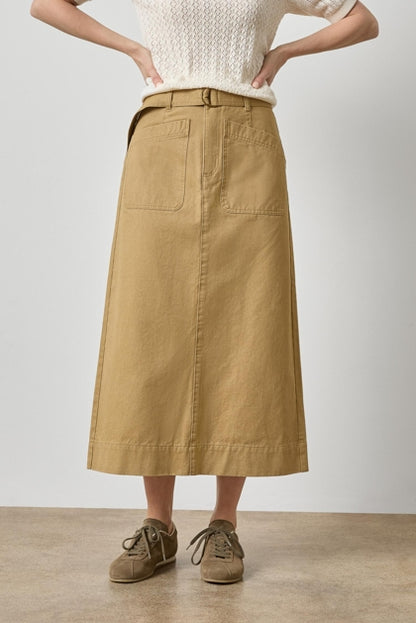 Washed Twill Utility Skirt in barley by Lilla P