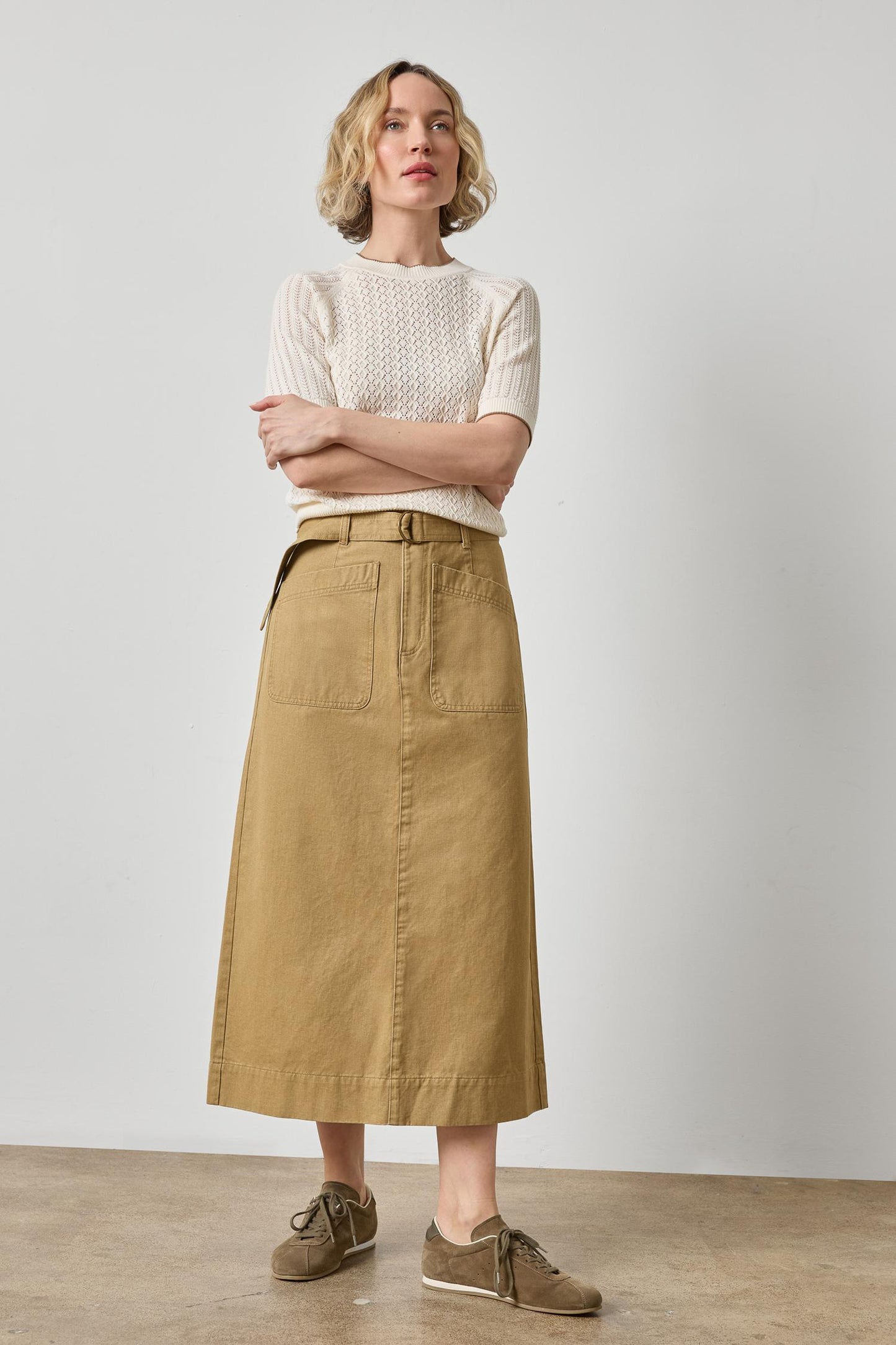 Washed Twill Utility Skirt in barley by Lilla P