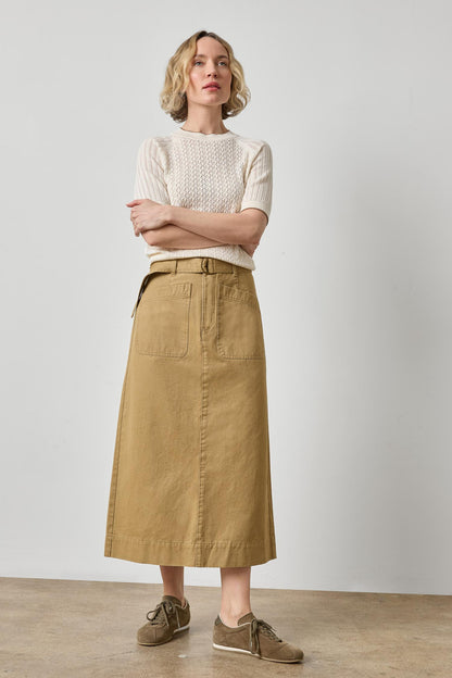 Washed Twill Utility Skirt in barley by Lilla P