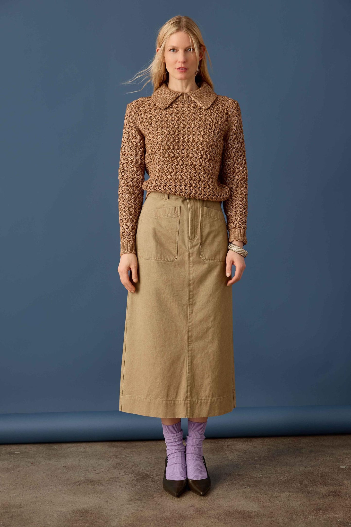 Washed Twill Utility Skirt in barley by Lilla P