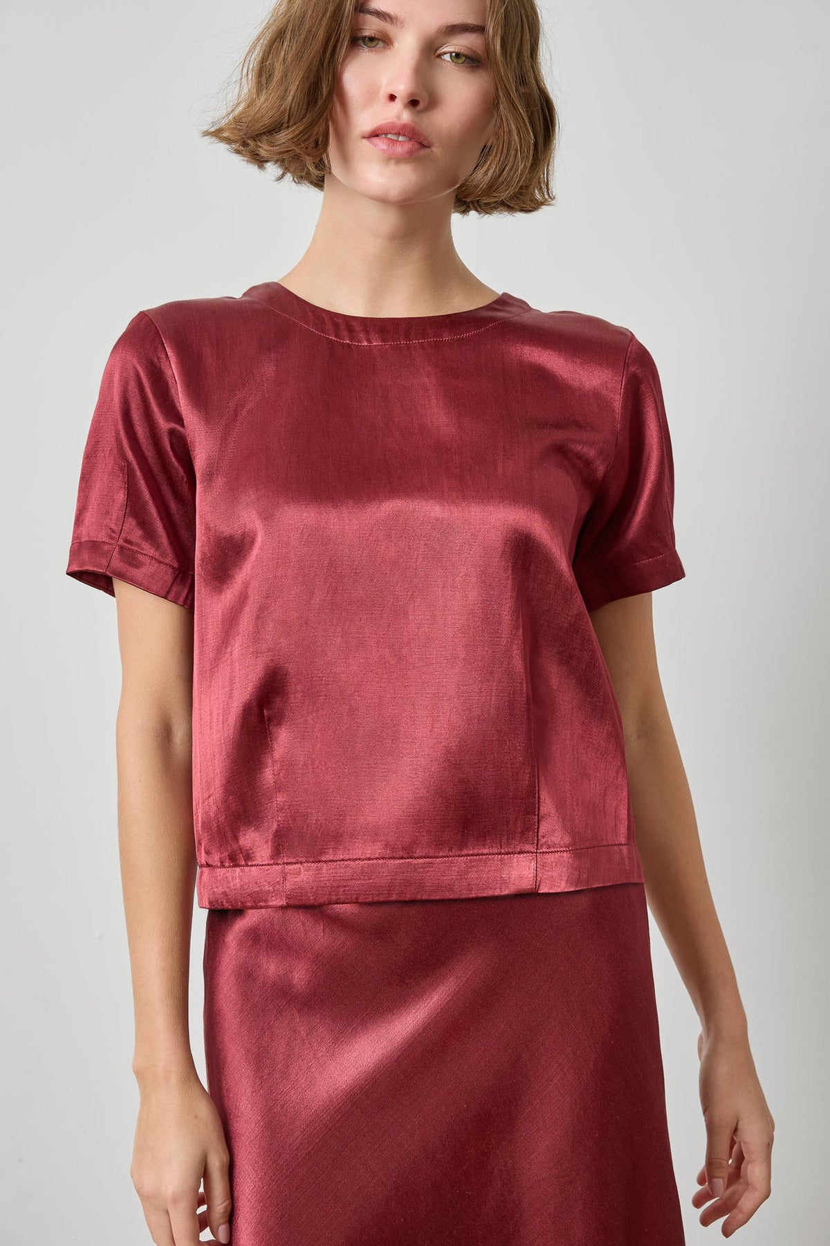 Slub Woven Darted Top in cabernet by Lilla P
