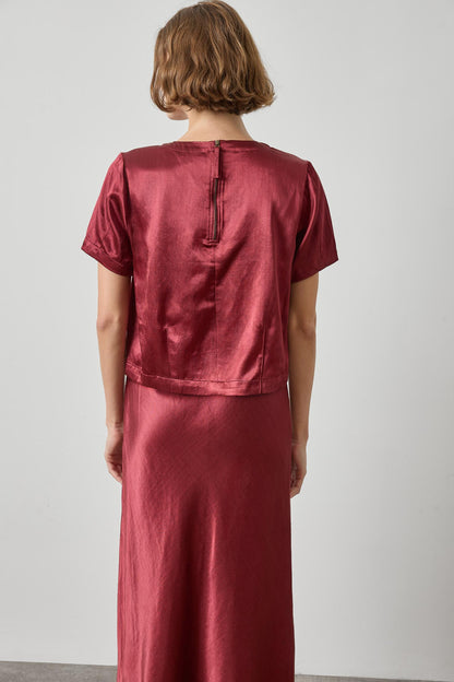 Slub Woven Darted Top in cabernet by Lilla P