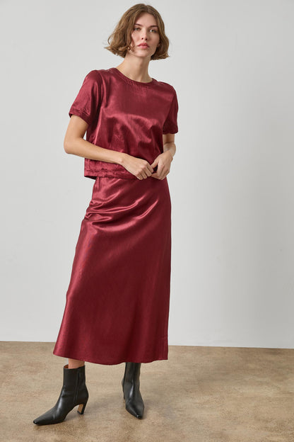 Slub Woven Darted Top in cabernet by Lilla P