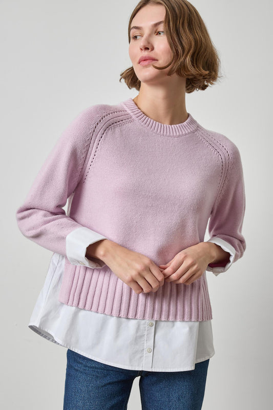 Mixed Media Crewneck Sweater in sugarplum by Lilla P