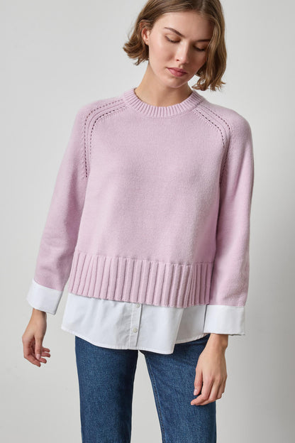 Mixed Media Crewneck Sweater in sugarplum by Lilla P