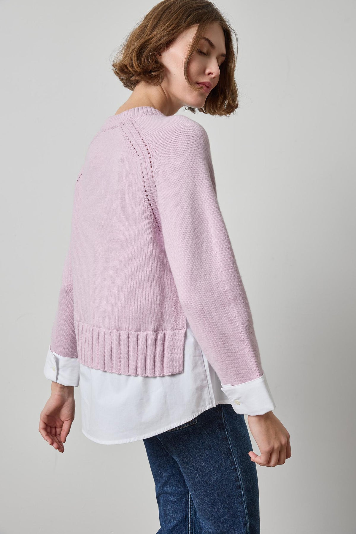 Mixed Media Crewneck Sweater in sugarplum by Lilla P