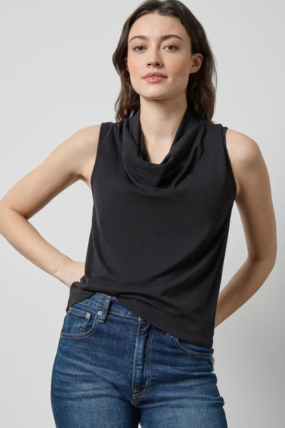 Drape Neck Sleeveless Top in black by Lilla P