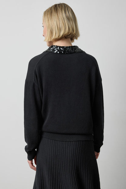 Sequin Polo Sweater in black by Lilla P