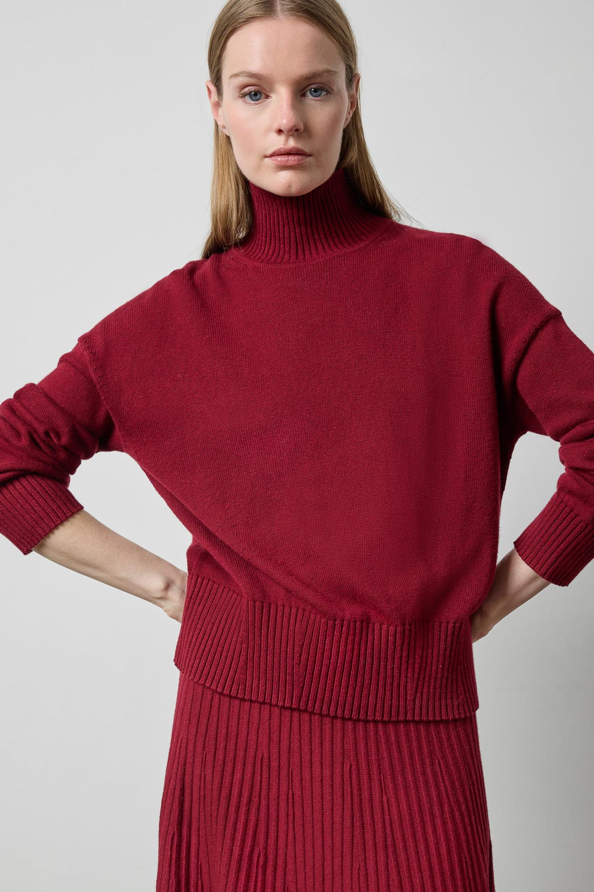Relaxed Mock Turtleneck Sweater in wineberry by Lilla P