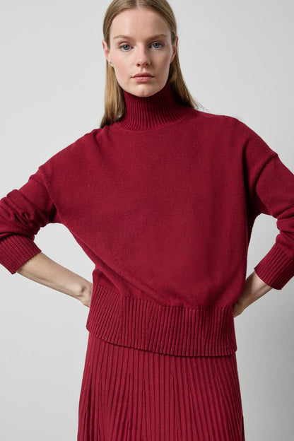 Relaxed Mock Turtleneck Sweater in wineberry by Lilla P