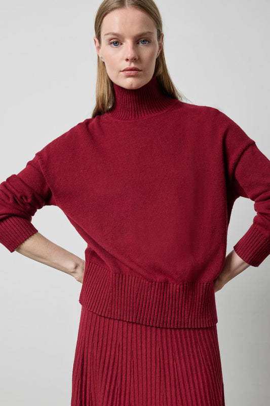 Relaxed Mock Turtleneck Sweater in wineberry by Lilla P