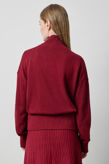 Relaxed Mock Turtleneck Sweater in wineberry by Lilla P
