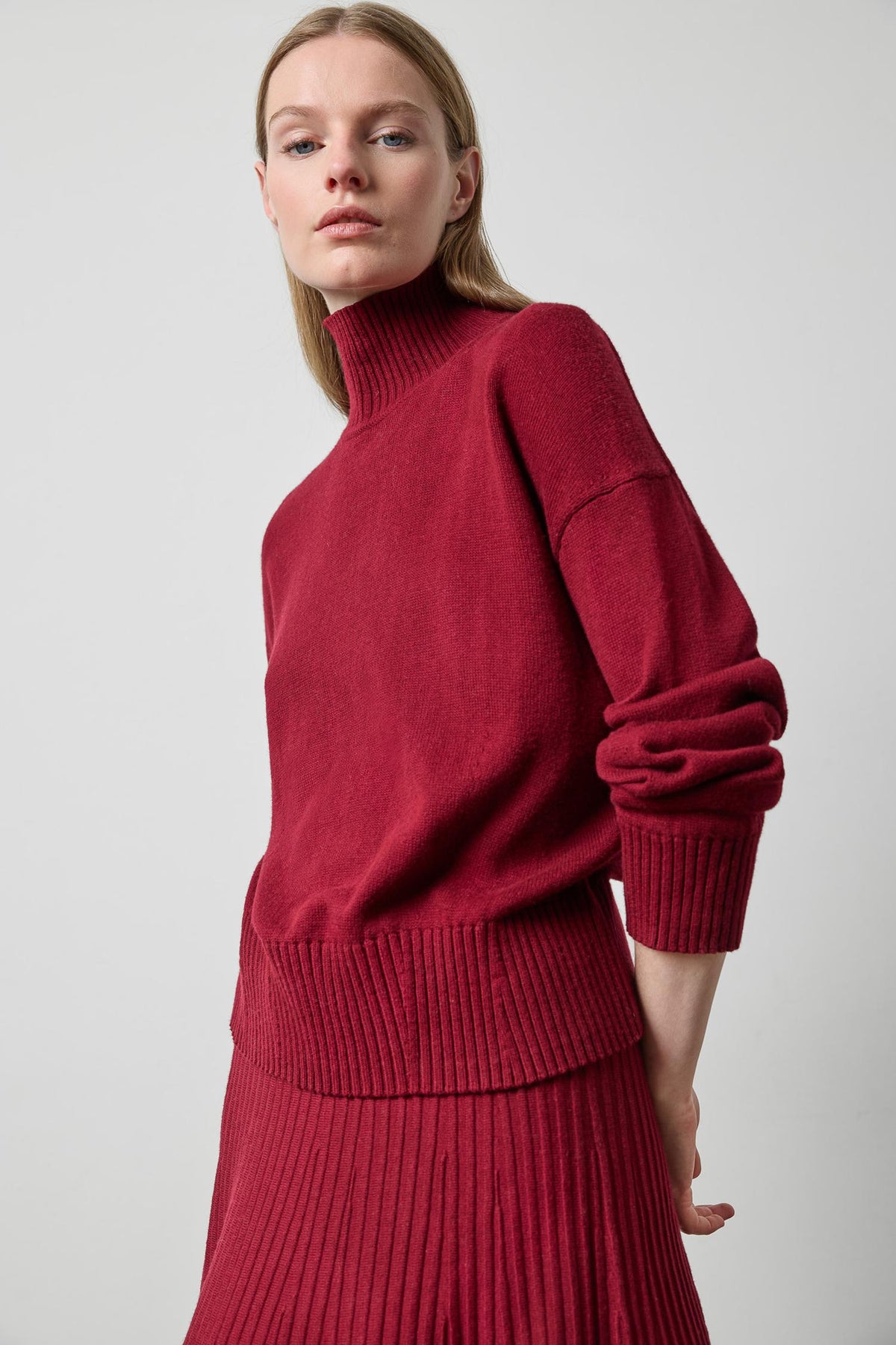 Relaxed Mock Turtleneck Sweater in wineberry by Lilla P