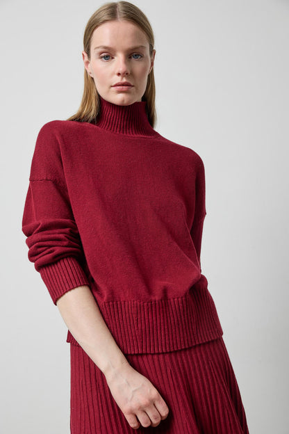 Relaxed Mock Turtleneck Sweater in wineberry by Lilla P