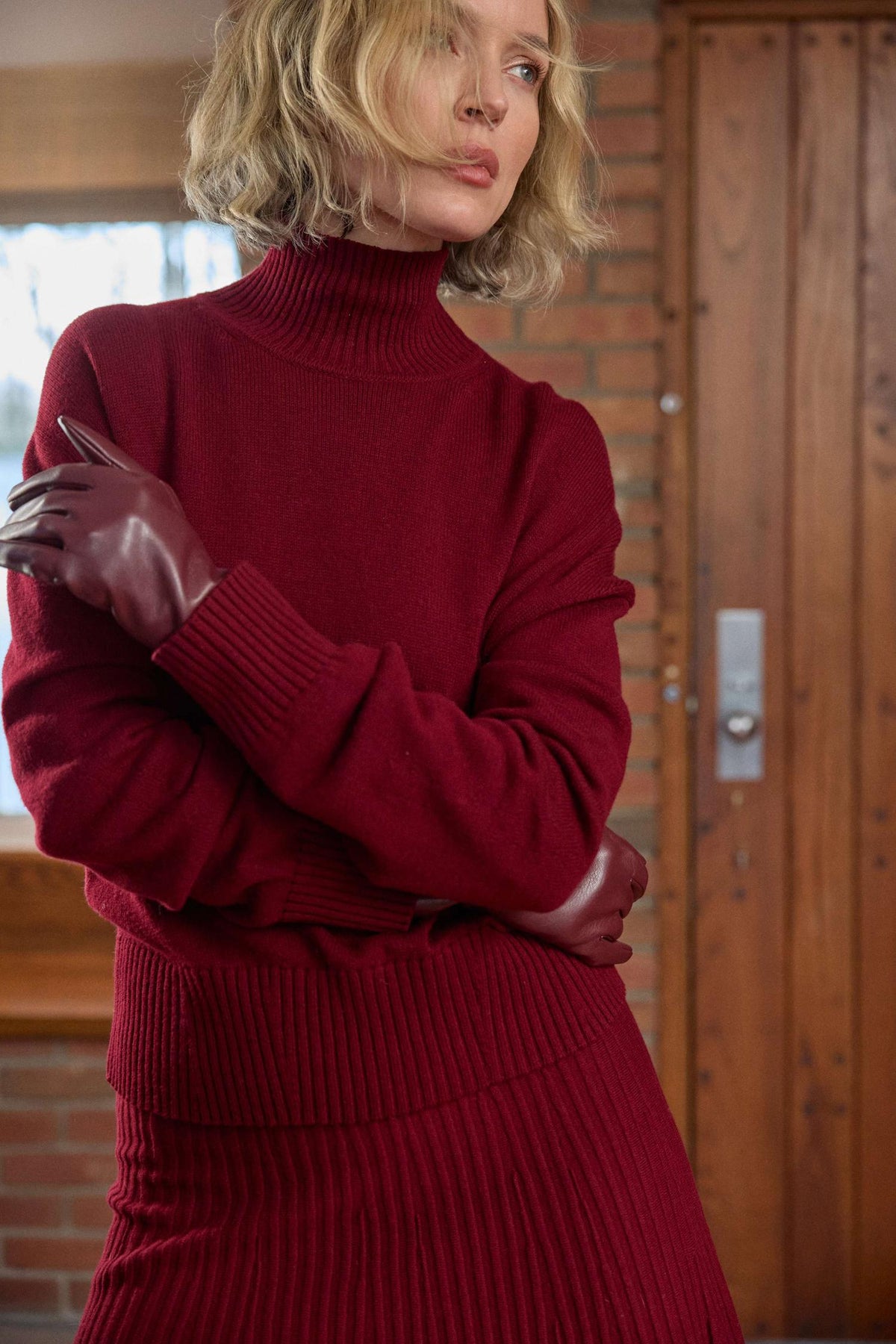 Relaxed Mock Turtleneck Sweater in wineberry by Lilla P