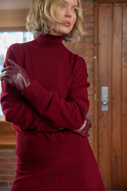 Relaxed Mock Turtleneck Sweater in wineberry by Lilla P
