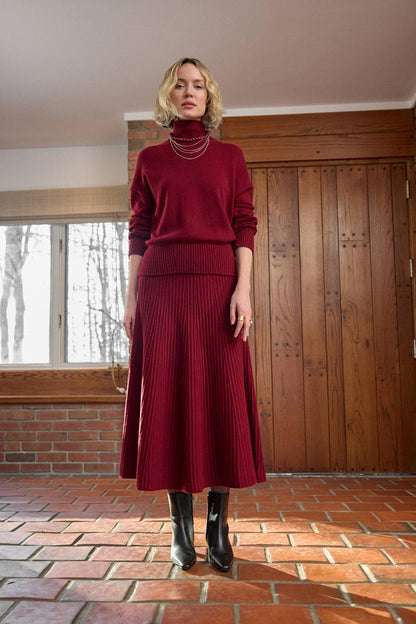 Relaxed Mock Turtleneck Sweater in wineberry by Lilla P