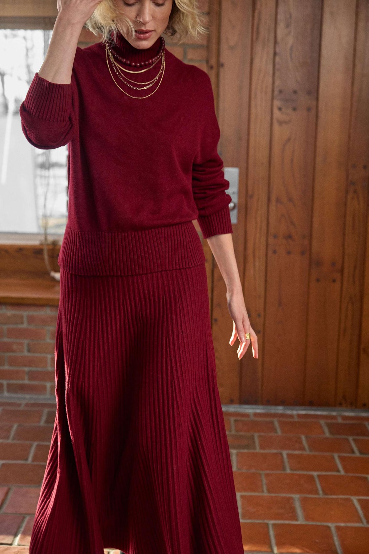 Relaxed Mock Turtleneck Sweater in wineberry by Lilla P