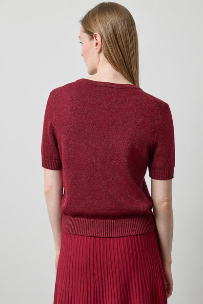 Short Sleeve V-Neck Sparkle Sweater in wineberry sparkle by Lilla P