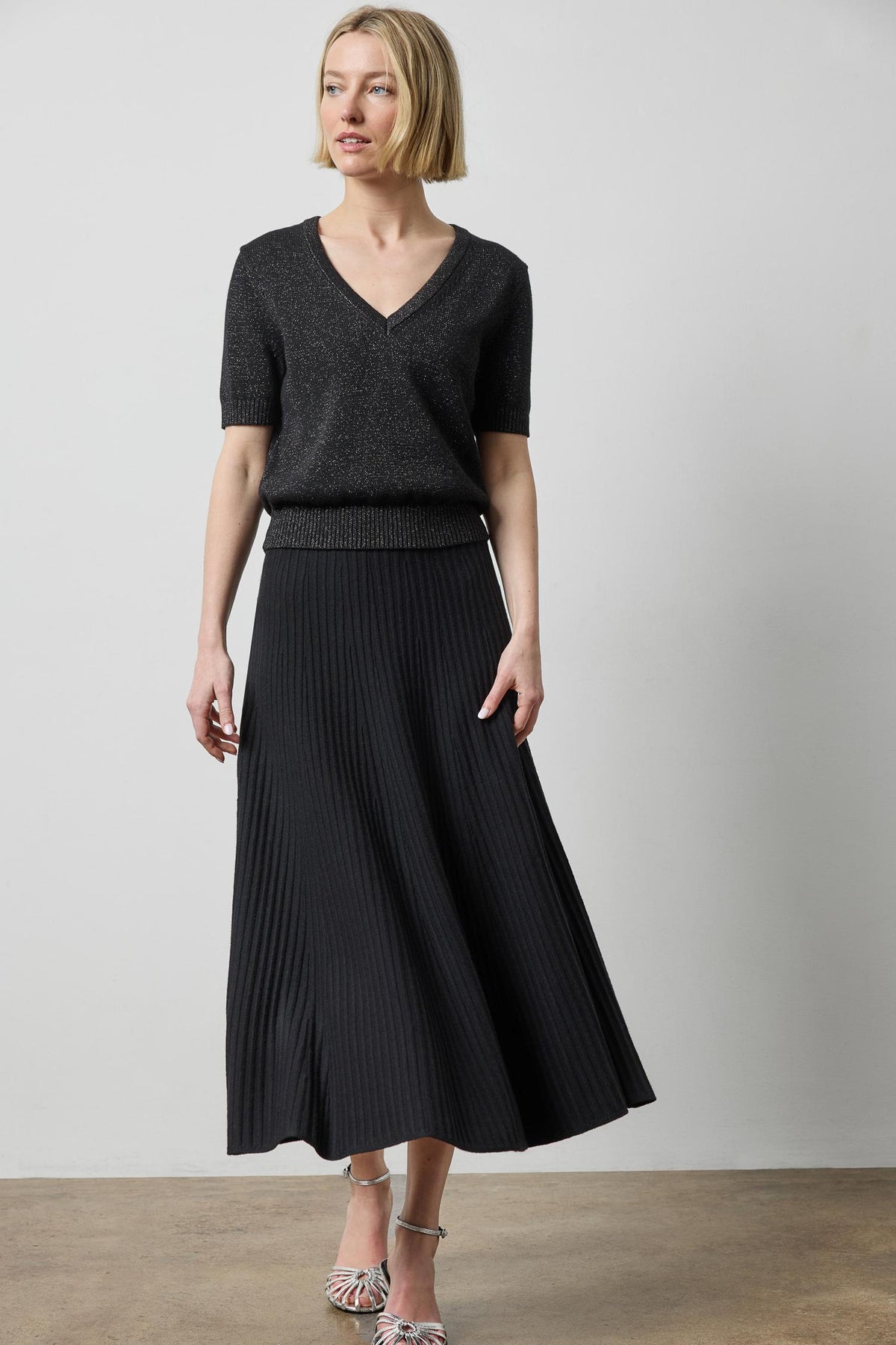 Knit Flared Skirt in black by Lilla P