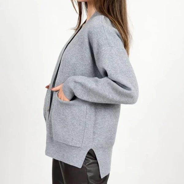 Patsy Long Sleeve V-Neck Cardigan in grey melange by RD
