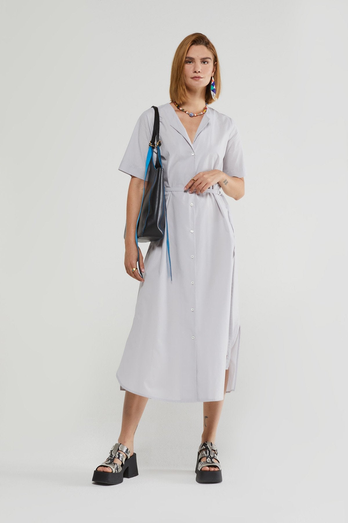Poplin Long Dress with Sash in black by Ottod'ame