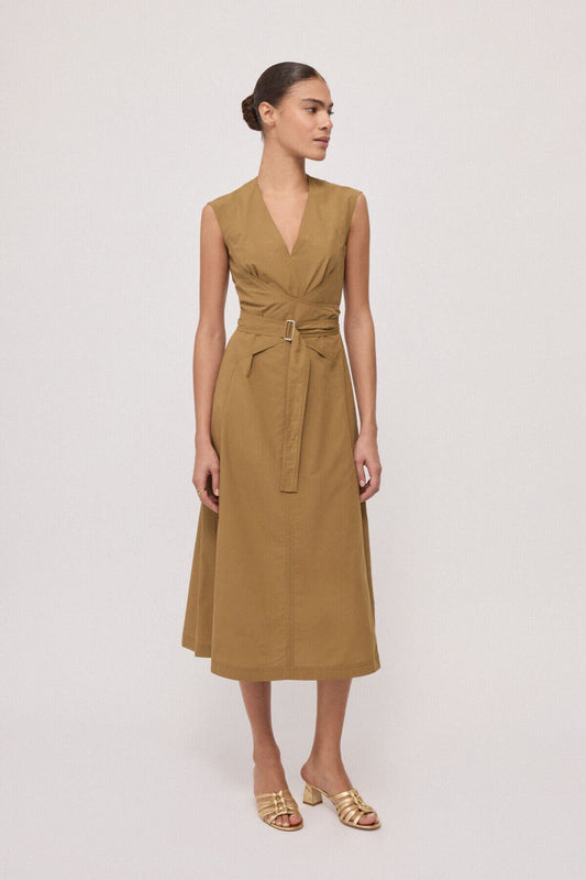 Poplin Sleeveless Wrap Midi Dress in rhum by Ottod'Ame