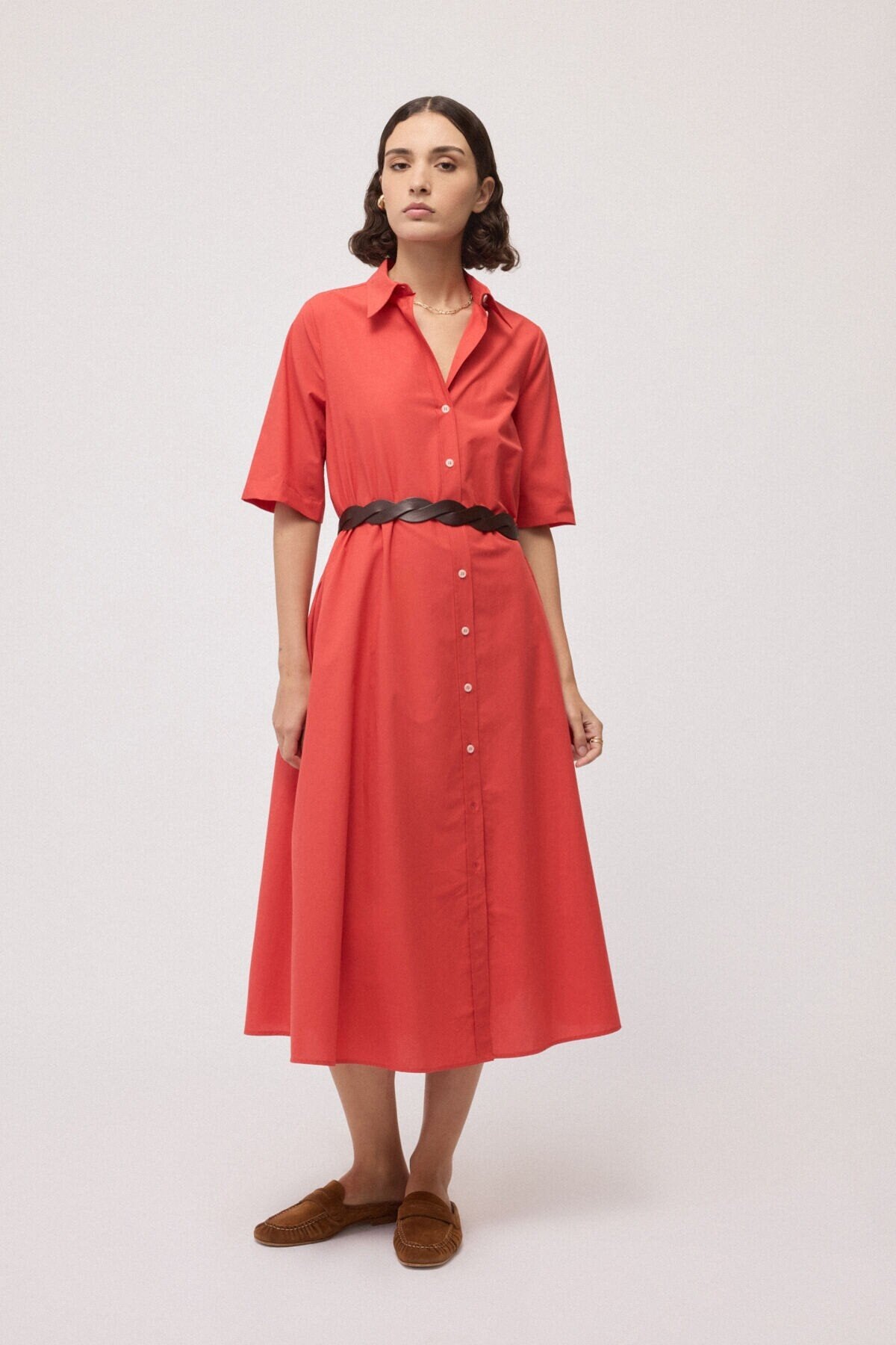 Poplin Shirt Dress in fiamma by Ottod'Ame