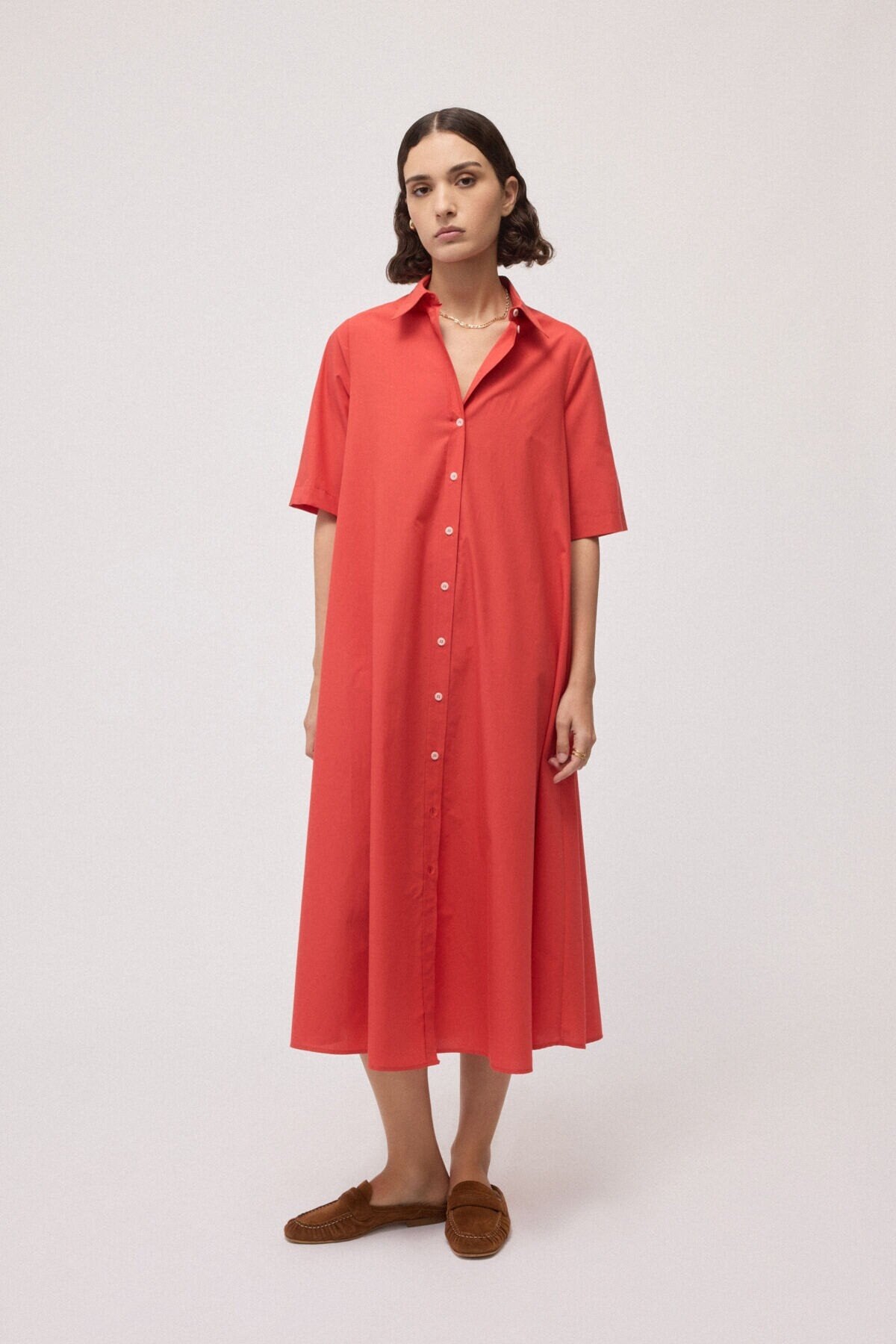 Poplin Shirt Dress in fiamma by Ottod'Ame