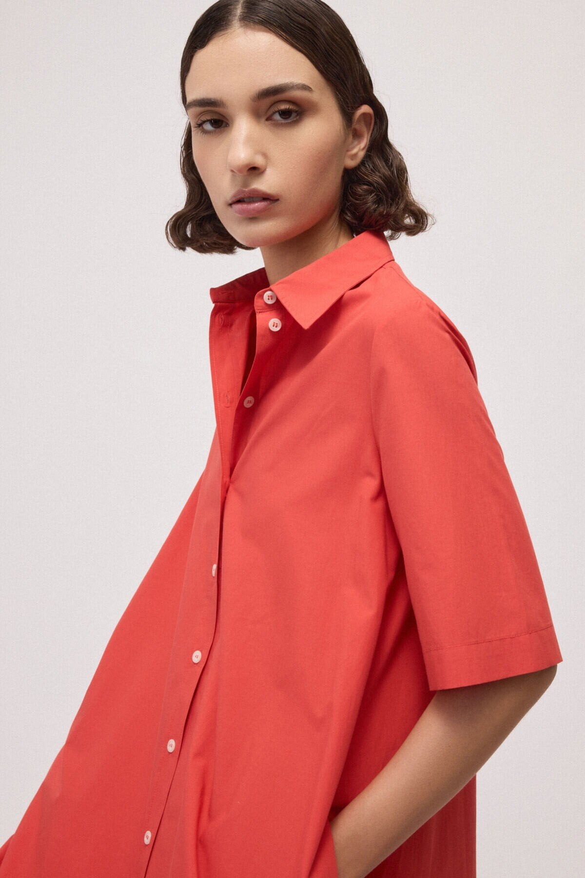Poplin Shirt Dress in fiamma by Ottod'Ame