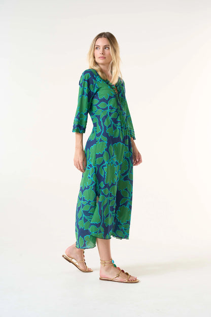 Porto Vecchio Long Poppy Dress in navy/green by Oneseason
