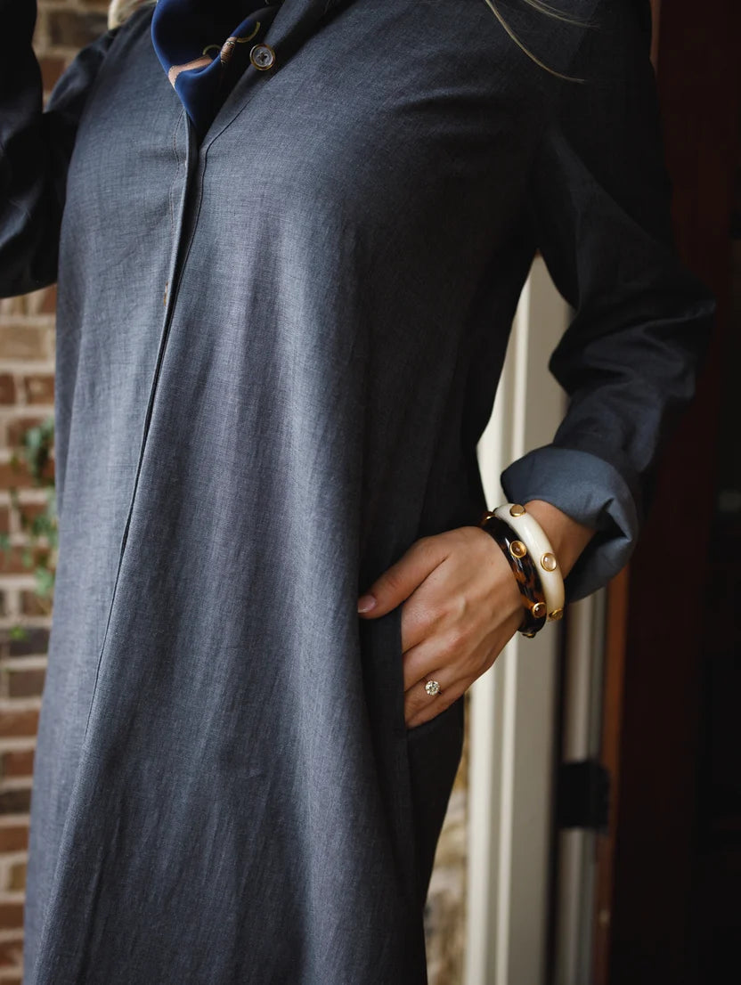 Adele Washed Denim Dress in black by Holly Shae