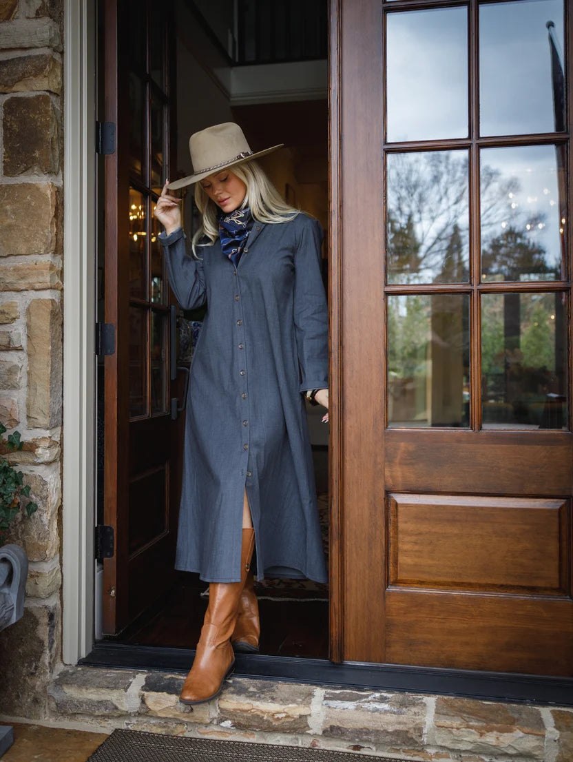Adele Washed Denim Dress in black by Holly Shae