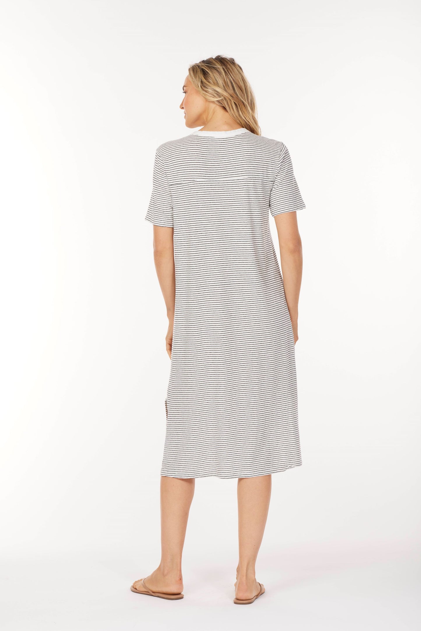 Half Sleeve Crew Midi Stripe Dress in white/black by Mododoc