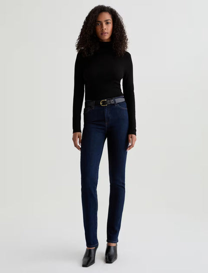 Mari Extended High Rise Slim Straight Crop in modern indigo by AG