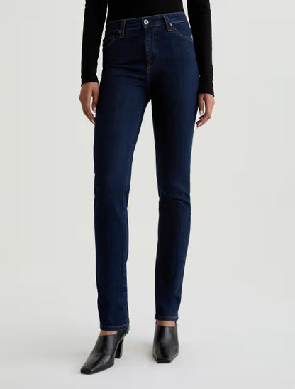Mari Extended High Rise Slim Straight Crop in modern indigo by AG