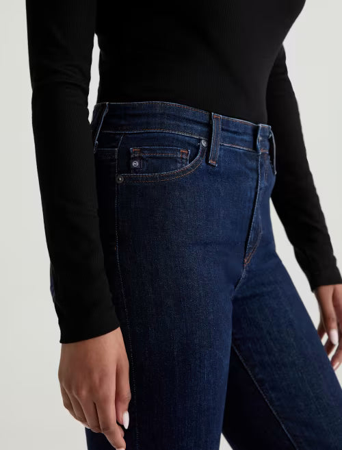 Mari Extended High Rise Slim Straight Crop in modern indigo by AG