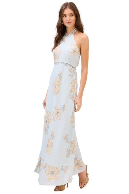 Riley Maxi Dress in pale blue floral by Allison