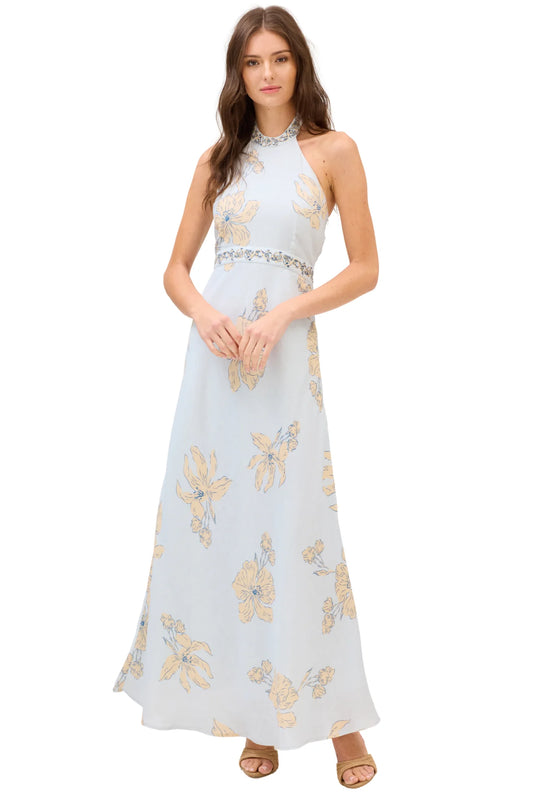 Riley Maxi Dress in pale blue floral by Allison